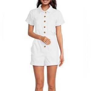 Giani Bernini Crisp White Romper with Button Detail